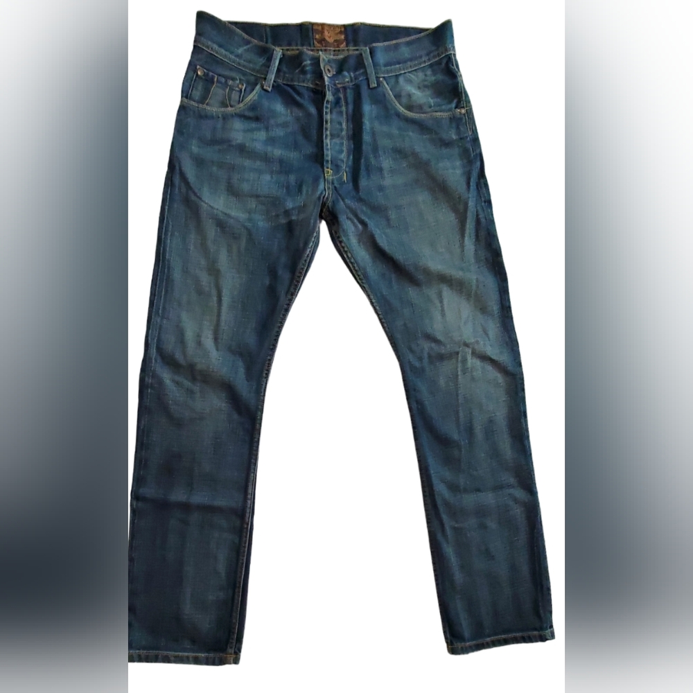Sicko Nineteen Distressed Denim Blue Jeans Size 34 x 33 Button Fly Mens Womens